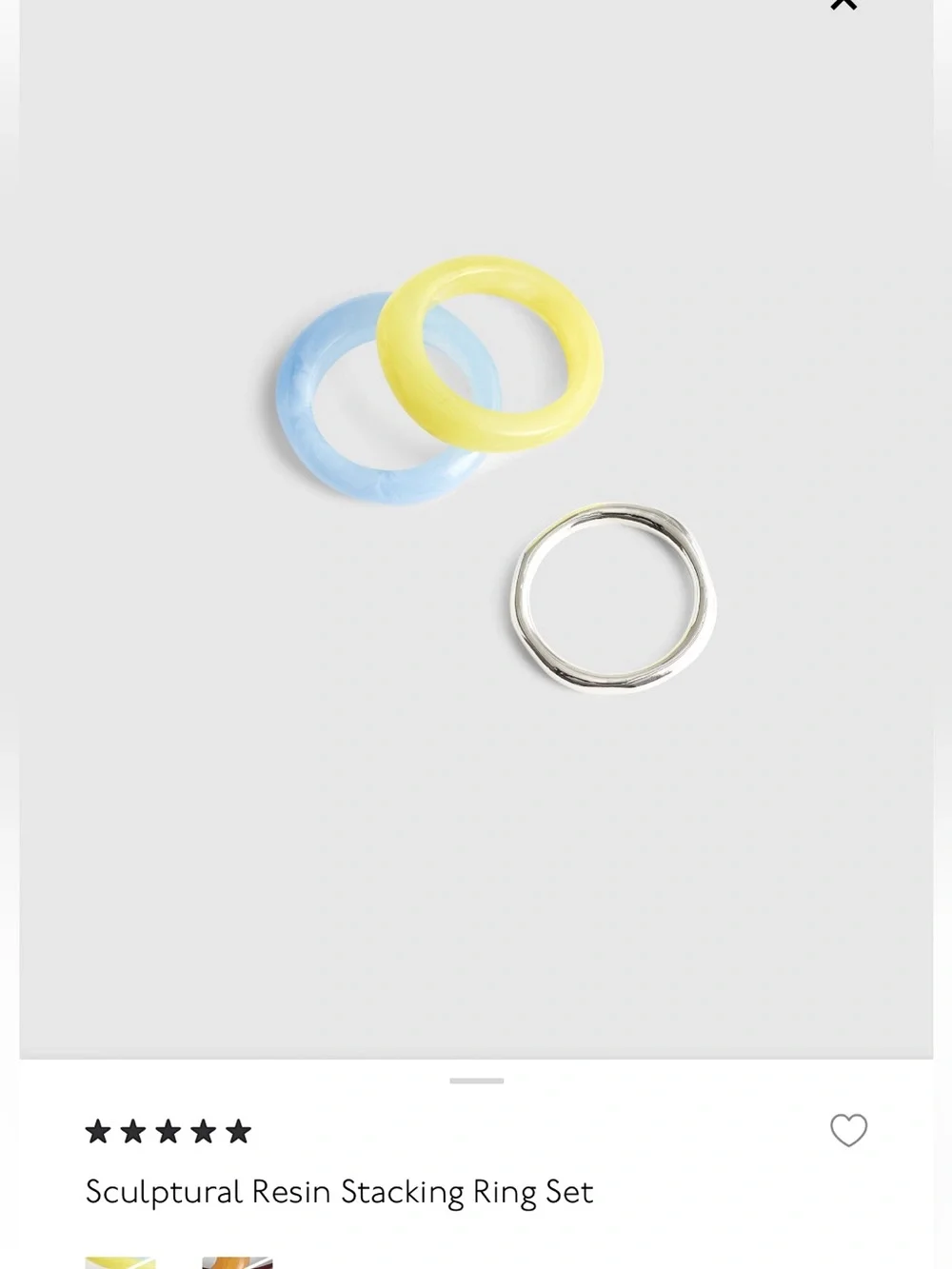 Sculptural Resin Stacking Ring Set - Yellow, Blue & Silver